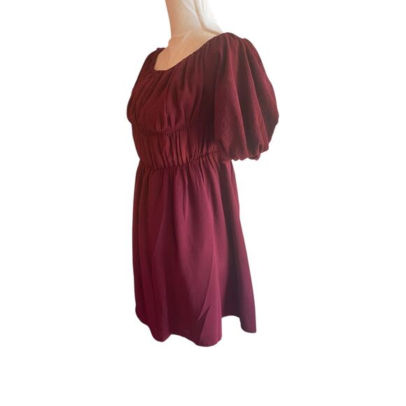 Womens Burgundy Smocked Babydoll Milkmaid Dress Sz S Coquette Romantic Costume - Picture 3 of 10